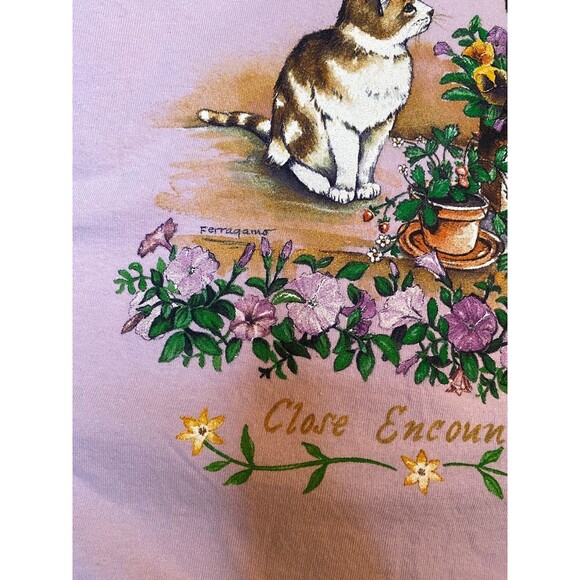 90s Ducks Unlimited Cat Bird Garden Tee M Ferragamo Graphic Lavender Cotton - Picture 6 of 10